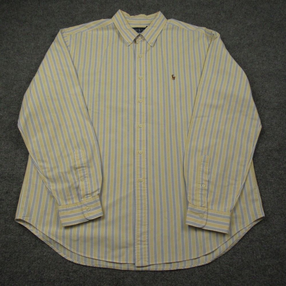 Ralph Lauren Shirt Mens Extra Extra Large XXL Yellow Blue Striped Classic Fit - Picture 2 of 11